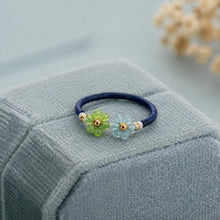 Dual Flower Beaded Ring, Green Blue Miyuki Seed Bead Stretch Jewellery product image 5
