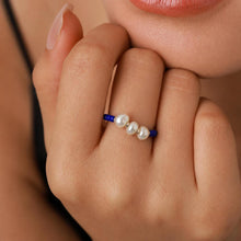 Blue Freshwater Pearl Ring, Miyuki Seed Bead Stretch Ring, Sterling Silver Spacers product image 5