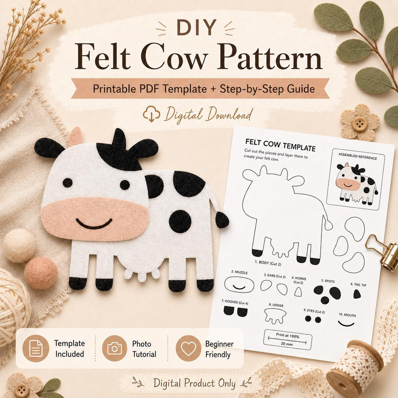 Cow Felt Animal Pattern, Printable Farm Character, Felt Board Story Piece product image