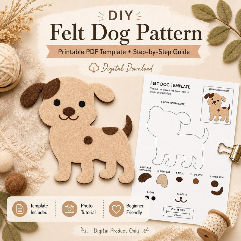 Dog Felt Animal Pattern, Printable Farm Character, Felt Board Story Piece product image