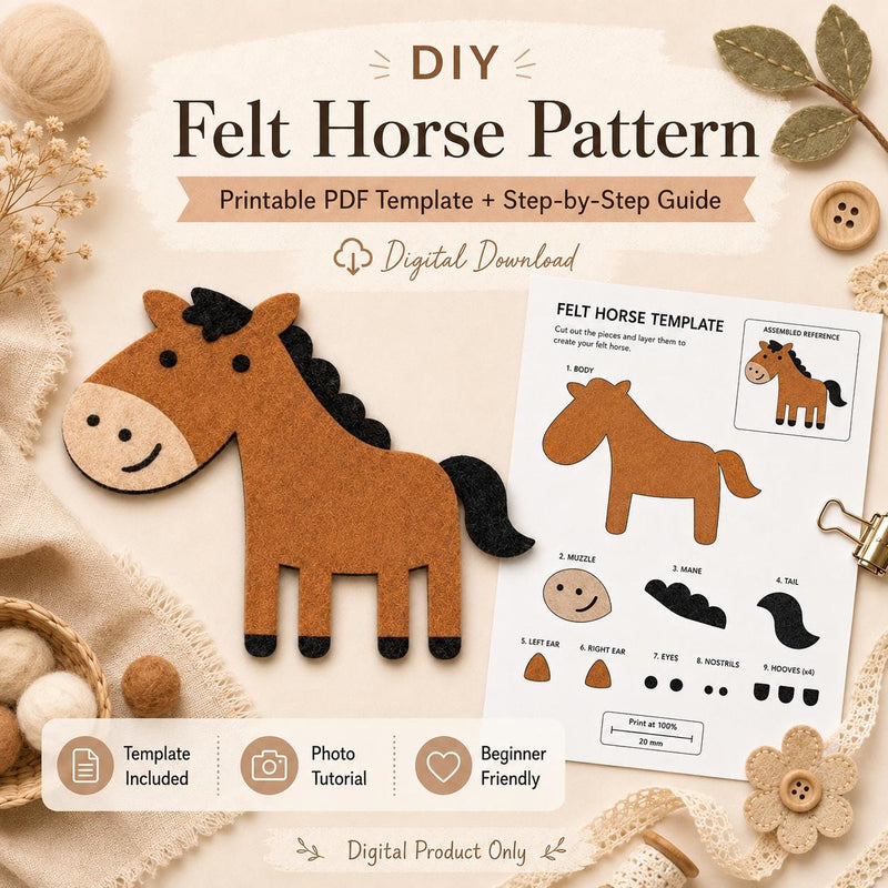 Horse Felt Animal Pattern, Printable Farm Character, Felt Board Story Piece product image