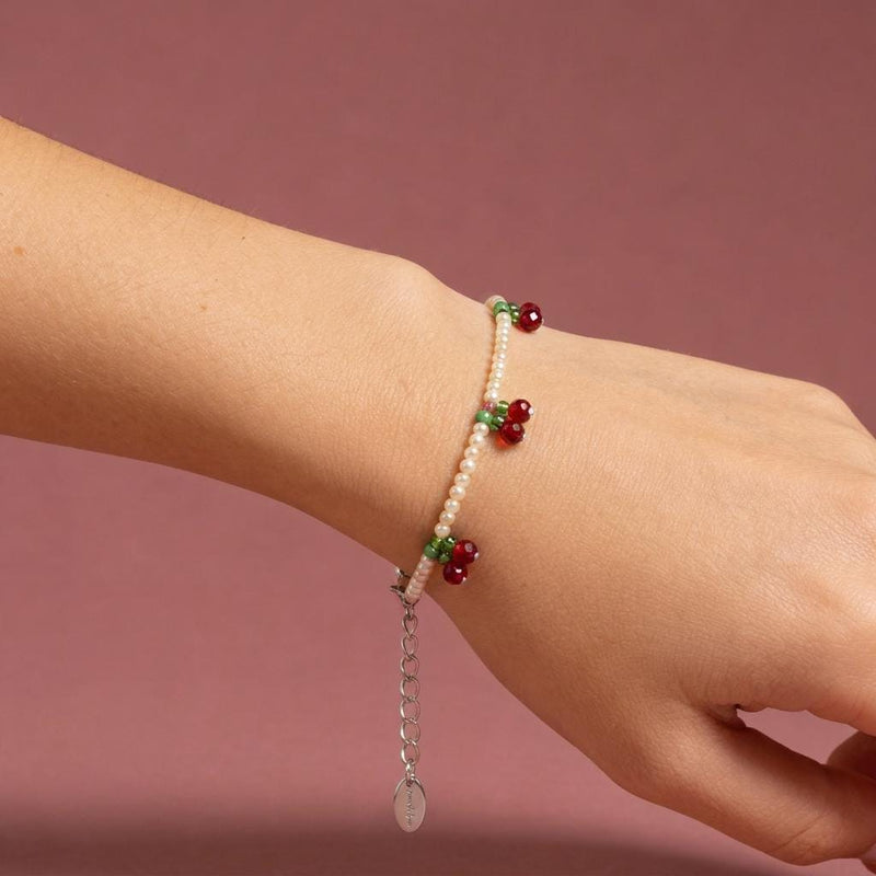 Miyuki Beaded Cherry Bracelet, Dainty Silver Fruit Jewellery, Bracelet for women, Gift for Her product image