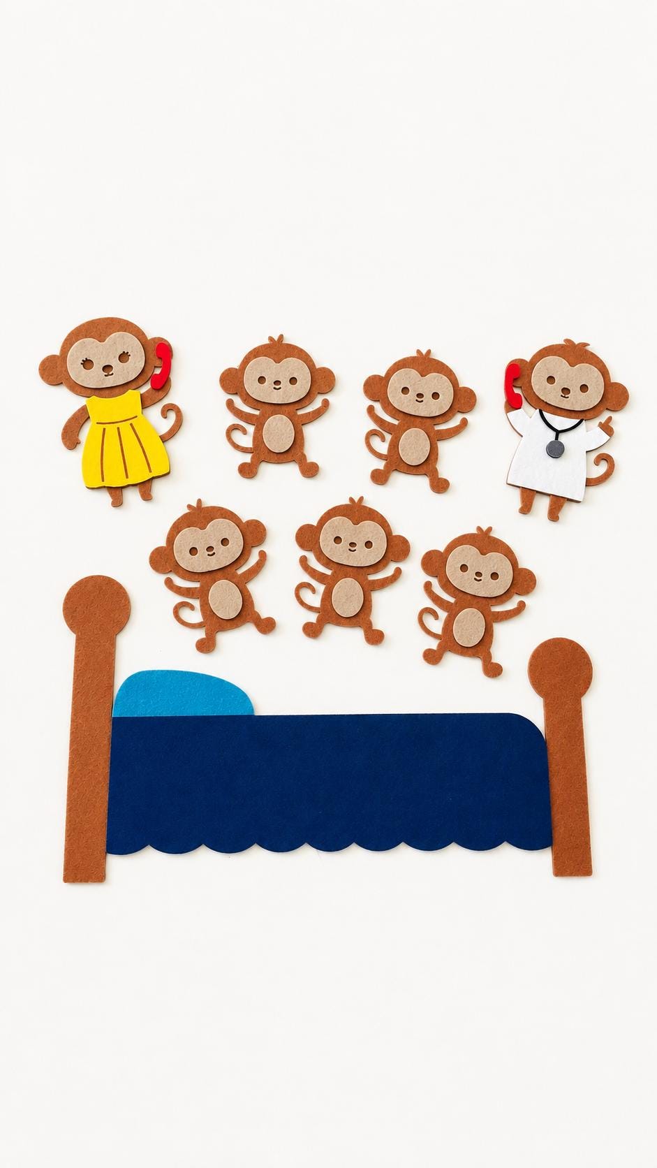 Five Little Monkeys Felt Board Story Set, Nursery Rhyme Counting Activity, Toddler Learning Toy product image 9