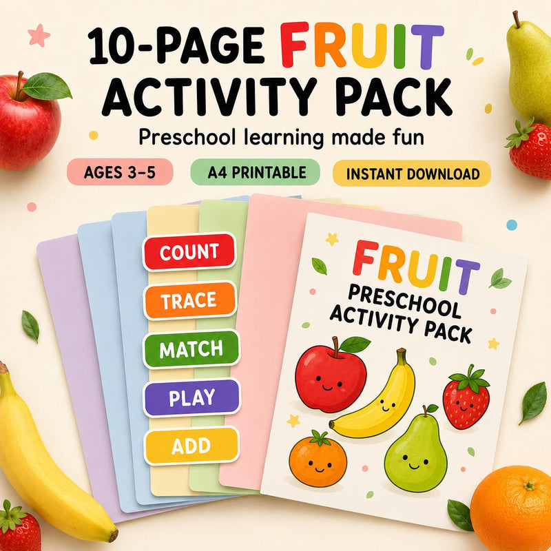 Fruit Preschool Worksheets, 10-Page Printable Counting & Early Maths Activity Pack, Ages 3-5 product image