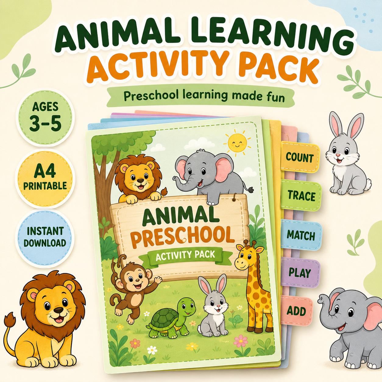 Animal Preschool Worksheets Printable, Counting Tracing Matching & Early Maths Activities, Ages 3-5 product image 5