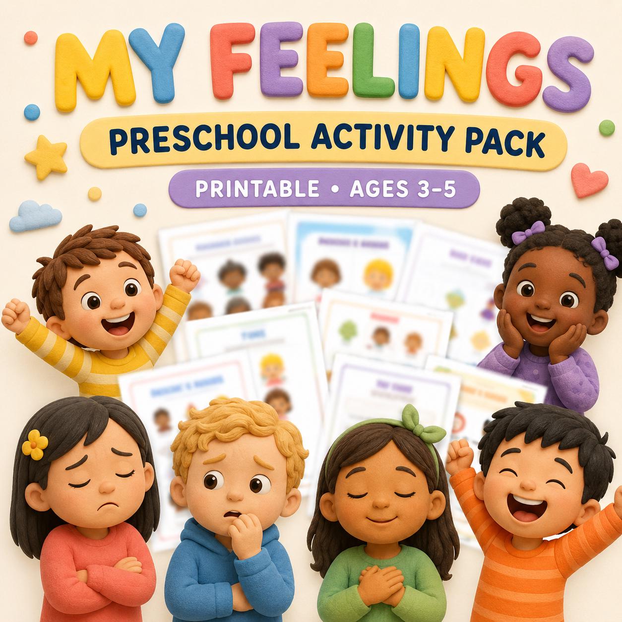 Feelings and Emotions Preschool Worksheets, Social Emotional Learning Activities, Printable SEL Pack, Digital Download product image