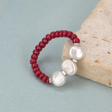Red Freshwater Pearl Ring, Miyuki Seed Bead Stretch Ring, Sterling Silver Spacers product image 5