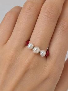 Red Freshwater Pearl Ring, Miyuki Seed Bead Stretch Ring, Sterling Silver Spacers product image 6