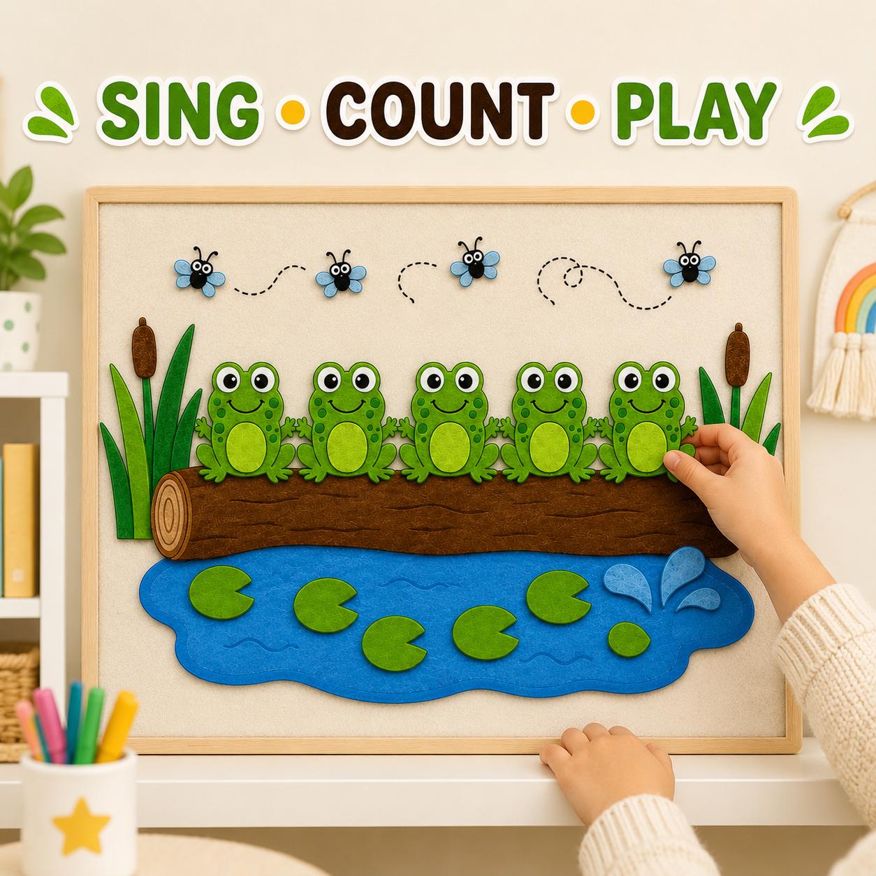 Five Speckled Frogs Felt Board Pattern, Printable Counting Song, Preschool Activity product image 2
