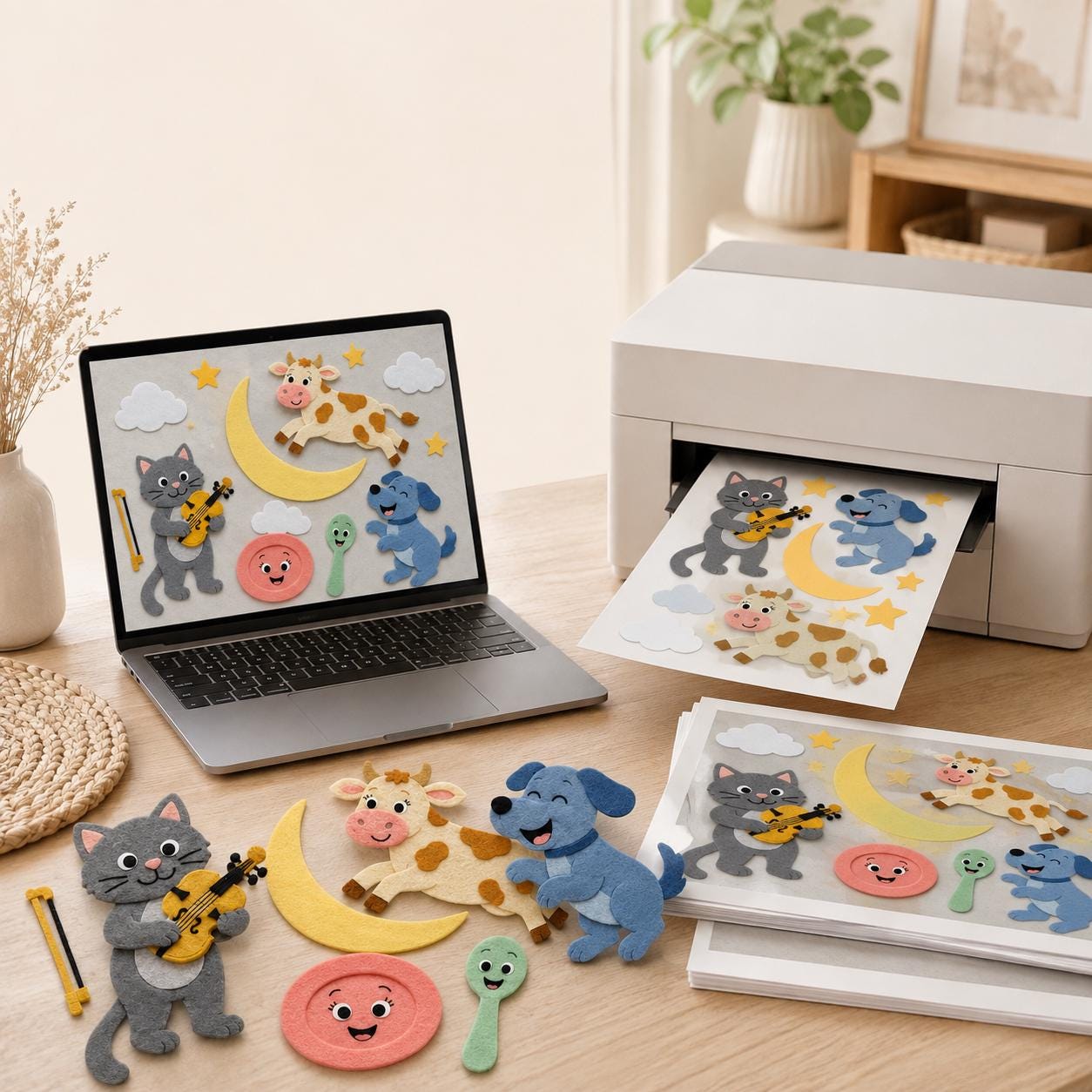Hey Diddle Diddle Felt Board Pattern, Nursery Rhyme Printable, Preschool Story Activity product image 3