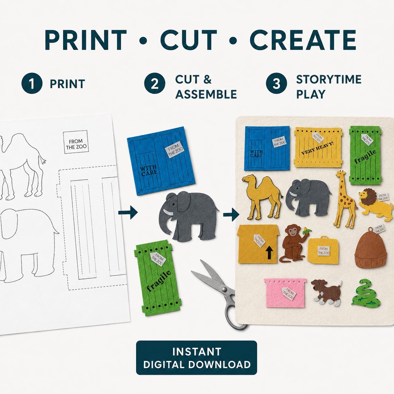 Zoo Animals Felt Board Pattern, Printable Story Pieces, Preschool Learning Activity product image 3
