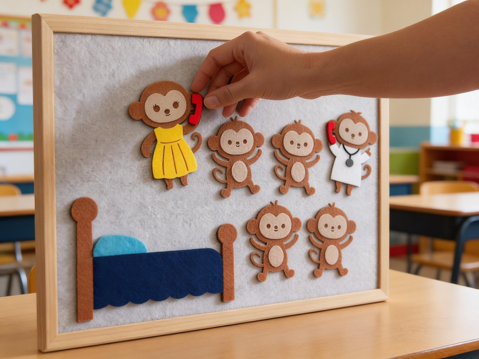 Five Little Monkeys Felt Board Story Set, Nursery Rhyme Counting Activity, Toddler Learning Toy product image 5