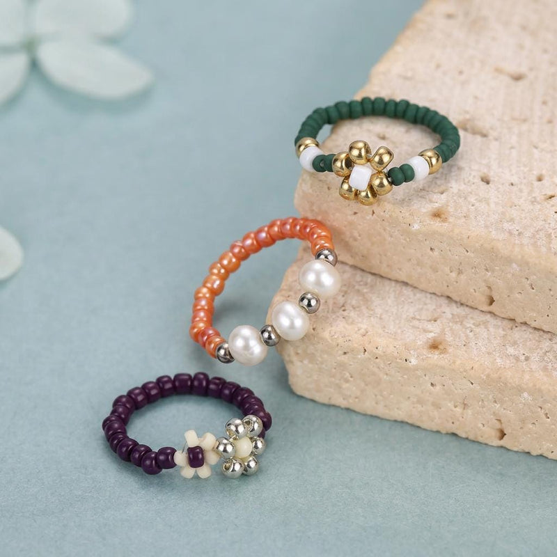 Miyuki Beaded Ring 925 Silver Freshwater Pearl | Handmade Dainty Stacking Ring product image