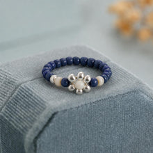 Navy Blue Beaded Flower Ring, Miyuki Seed Bead Stretch Ring, Silver Daisy product image 3