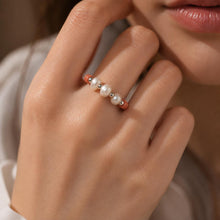 Coral Freshwater Pearl Ring, Miyuki Seed Bead Stretch Ring, Sterling Silver Spacers product image 5