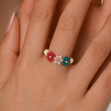 Triple Flower Beaded Ring, White Miyuki Seed Bead Stretch Ring, Colourful Daisy Jewellery product image 5