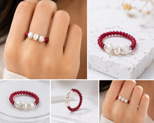 Red Freshwater Pearl Ring, Miyuki Seed Bead Stretch Ring, Sterling Silver Spacers product image 10