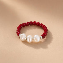 Red Freshwater Pearl Ring, Miyuki Seed Bead Stretch Ring, Sterling Silver Spacers product image 4