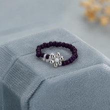 Purple Beaded Flower Ring, Miyuki Seed Bead Stretch Ring, Silver Daisy product image 2