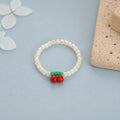 Cherry Beaded Ring, Miyuki Seed Bead Stretch Ring, Cute Fruit Jewellery