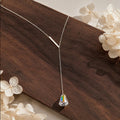 Austrian Crystal Y Necklace, Iridescent Rainbow Pendant, Silver Steel Lariat Necklace, Elegant Gift for Her