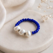Blue Freshwater Pearl Ring, Miyuki Seed Bead Stretch Ring, Sterling Silver Spacers product image 2