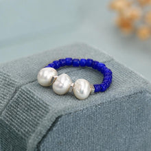 Blue Freshwater Pearl Ring, Miyuki Seed Bead Stretch Ring, Sterling Silver Spacers product image 4
