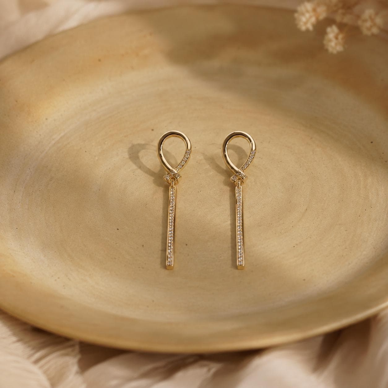 14K Gold Plated Drop Earrings, Clear Zircon Long Bar Earrings, 925 Silver Post, Elegant Dangle Jewellery Gift product image 3