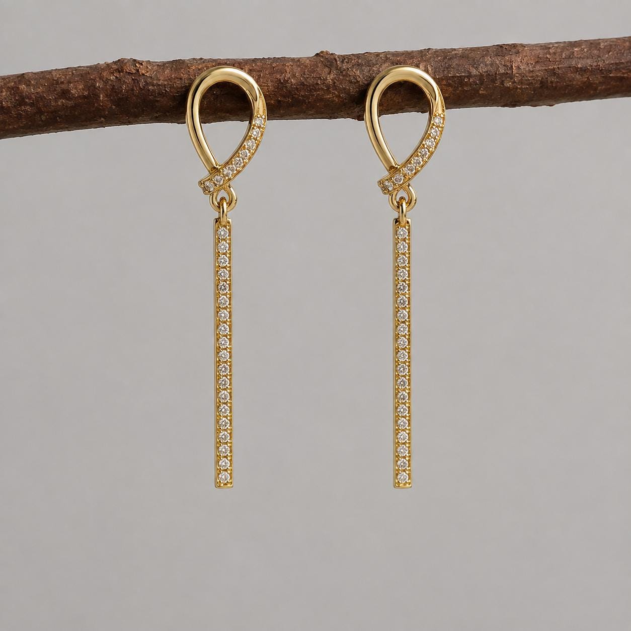 14K Gold Plated Drop Earrings, Clear Zircon Long Bar Earrings, 925 Silver Post, Elegant Dangle Jewellery Gift product image 8