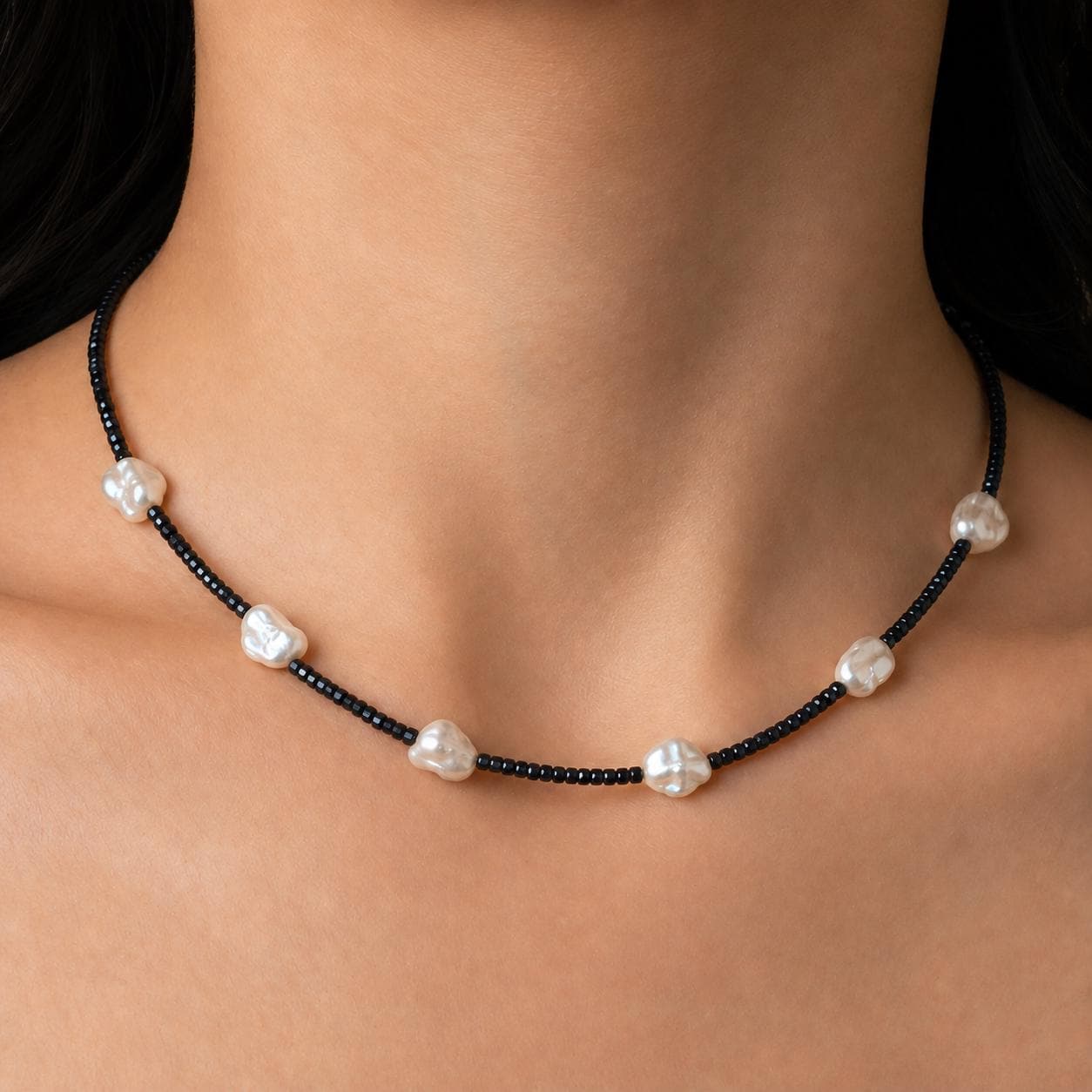 Blue Goldstone Necklace, Petal Freshwater Pearl Jewellery, Sterling Silver Clasp, Handmade Dark Blue Beaded Necklace product image 4