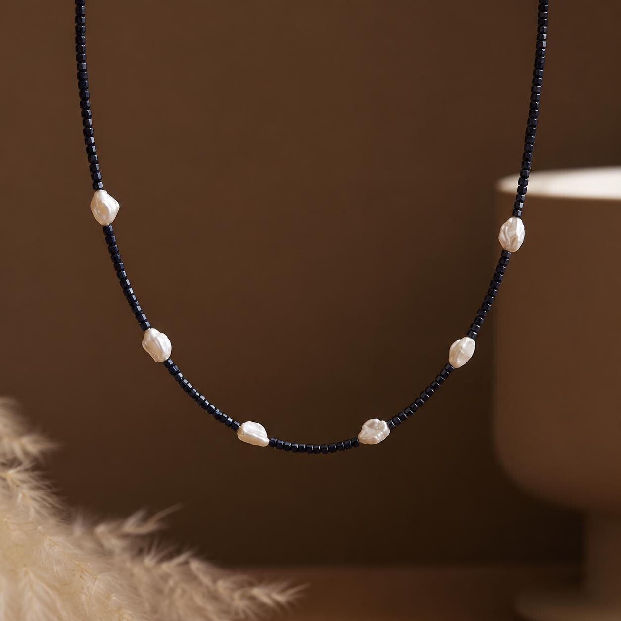 Blue Goldstone Necklace, Petal Freshwater Pearl Jewellery, Sterling Silver Clasp, Handmade Dark Blue Beaded Necklace product image 7