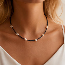 Blue Goldstone Necklace, Petal Freshwater Pearl Jewellery, Sterling Silver Clasp, Handmade Dark Blue Beaded Necklace product image 6