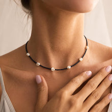 Blue Goldstone Necklace, Petal Freshwater Pearl Jewellery, Sterling Silver Clasp, Handmade Dark Blue Beaded Necklace product image 8