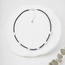 Blue Goldstone Necklace, Petal Freshwater Pearl Jewellery, Sterling Silver Clasp, Handmade Dark Blue Beaded Necklace product image 2