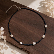 Blue Goldstone Necklace, Petal Freshwater Pearl Jewellery, Sterling Silver Clasp, Handmade Dark Blue Beaded Necklace product image 3