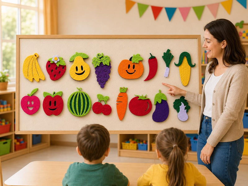 Felt Fruit and Vegetable Set, Food Sorting Activity, Preschool Pretend Play Toy product image 2