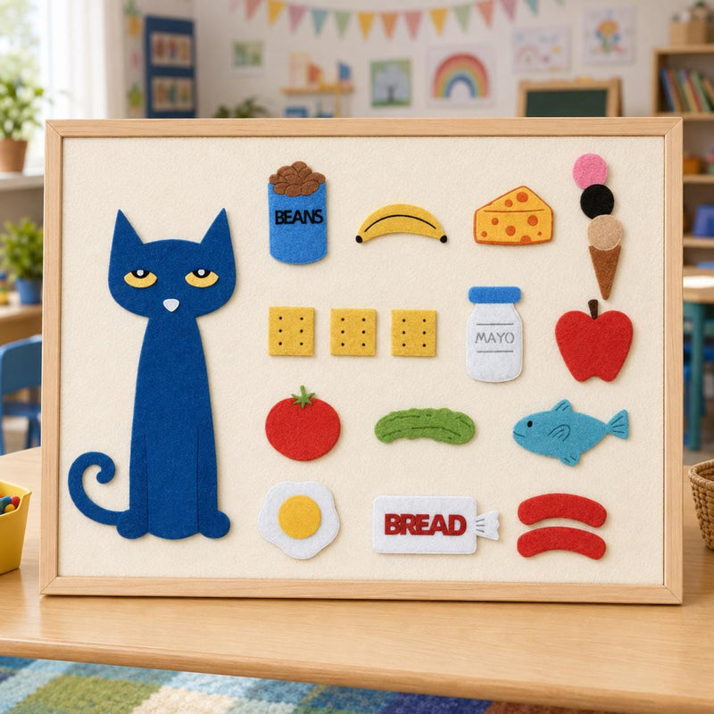 Cat Big Lunch Felt Board Story Set, Food Sequencing Activity, Preschool Toy product image