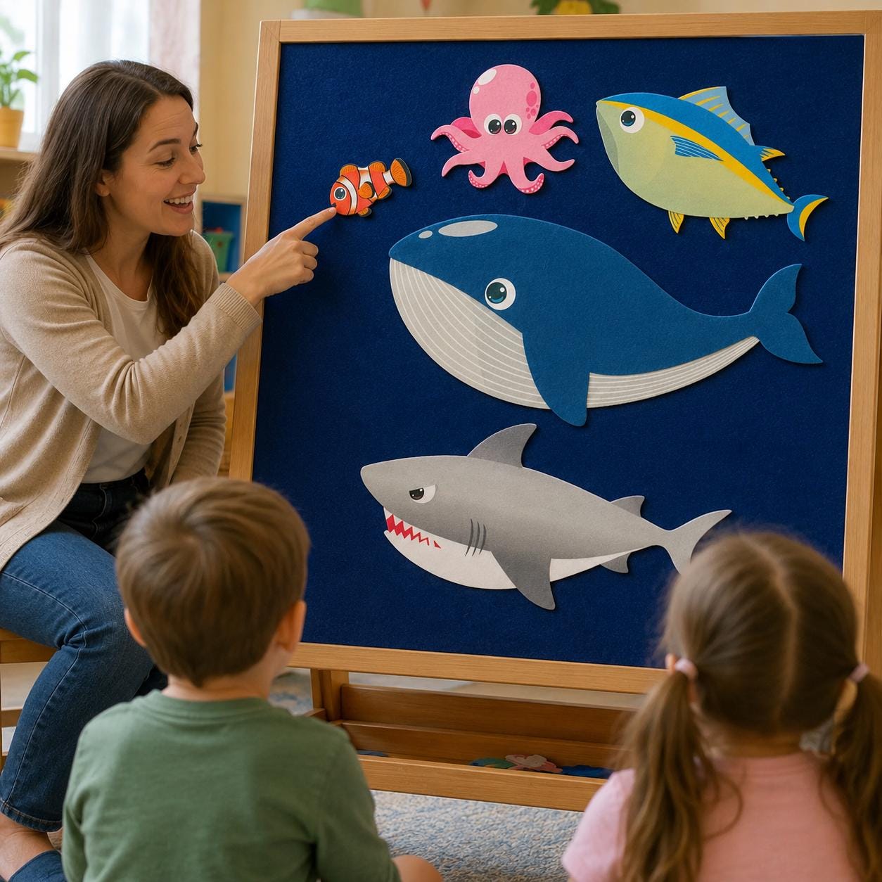 Ocean Animal Felt Story Set, Slippery Fish Song Activity, Preschool Circle Time Toy product image 3