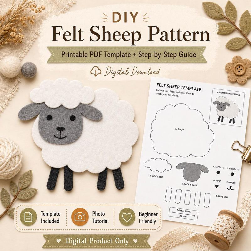 Sheep Felt Animal Pattern, Printable Farm Character, Felt Board Story Piece product image