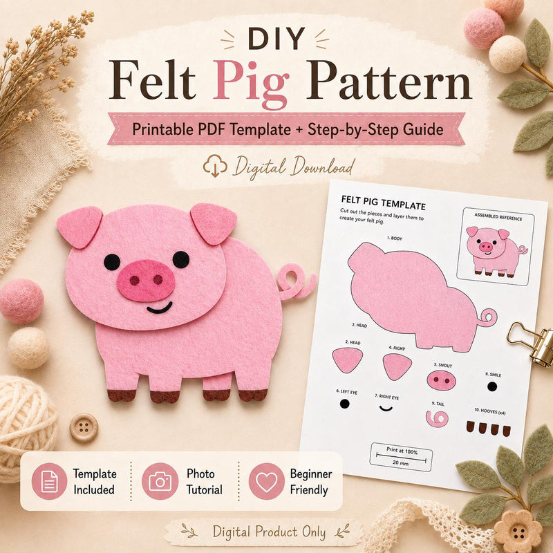Pig Felt Animal Pattern, Printable Farm Character, Felt Board Story Piece product image