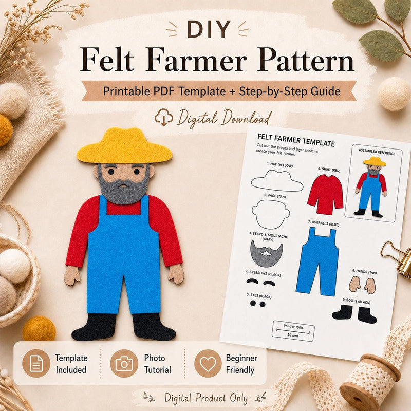 Farmer Felt Character Pattern, Printable Farm Person, Felt Board Story Piece product image