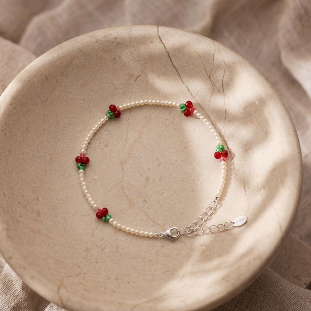 Miyuki Beaded Cherry Bracelet, Dainty Silver Fruit Jewellery, Bracelet for women, Gift for Her product image 8