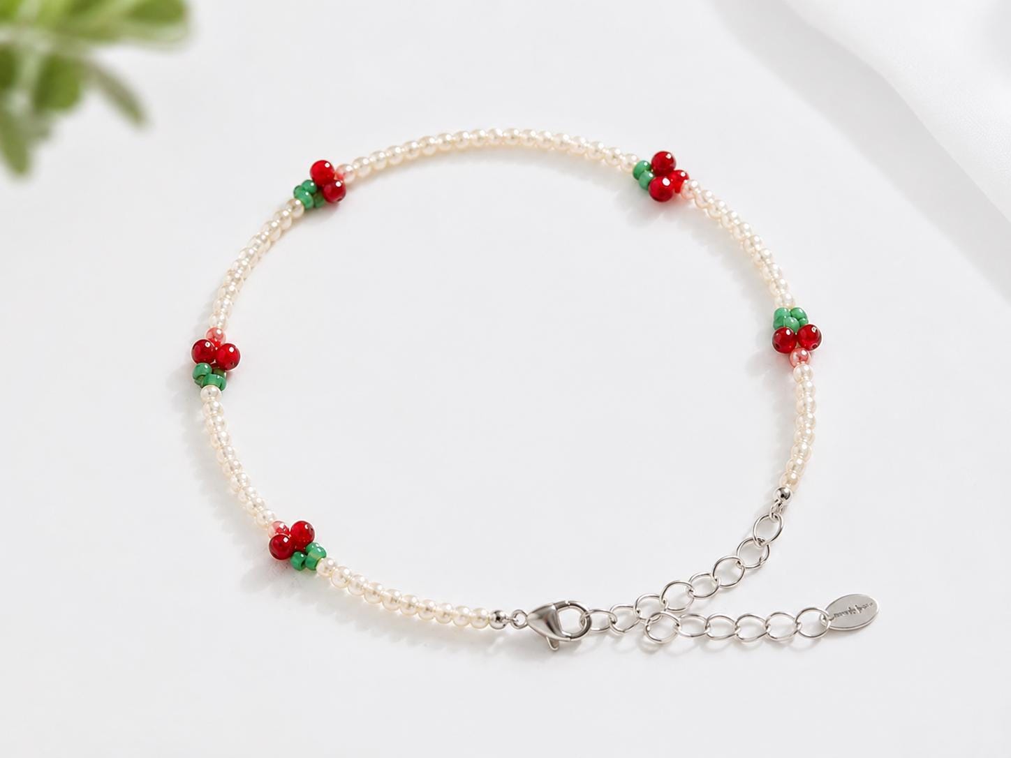 Miyuki Beaded Cherry Bracelet, Dainty Silver Fruit Jewellery, Bracelet for women, Gift for Her product image 9