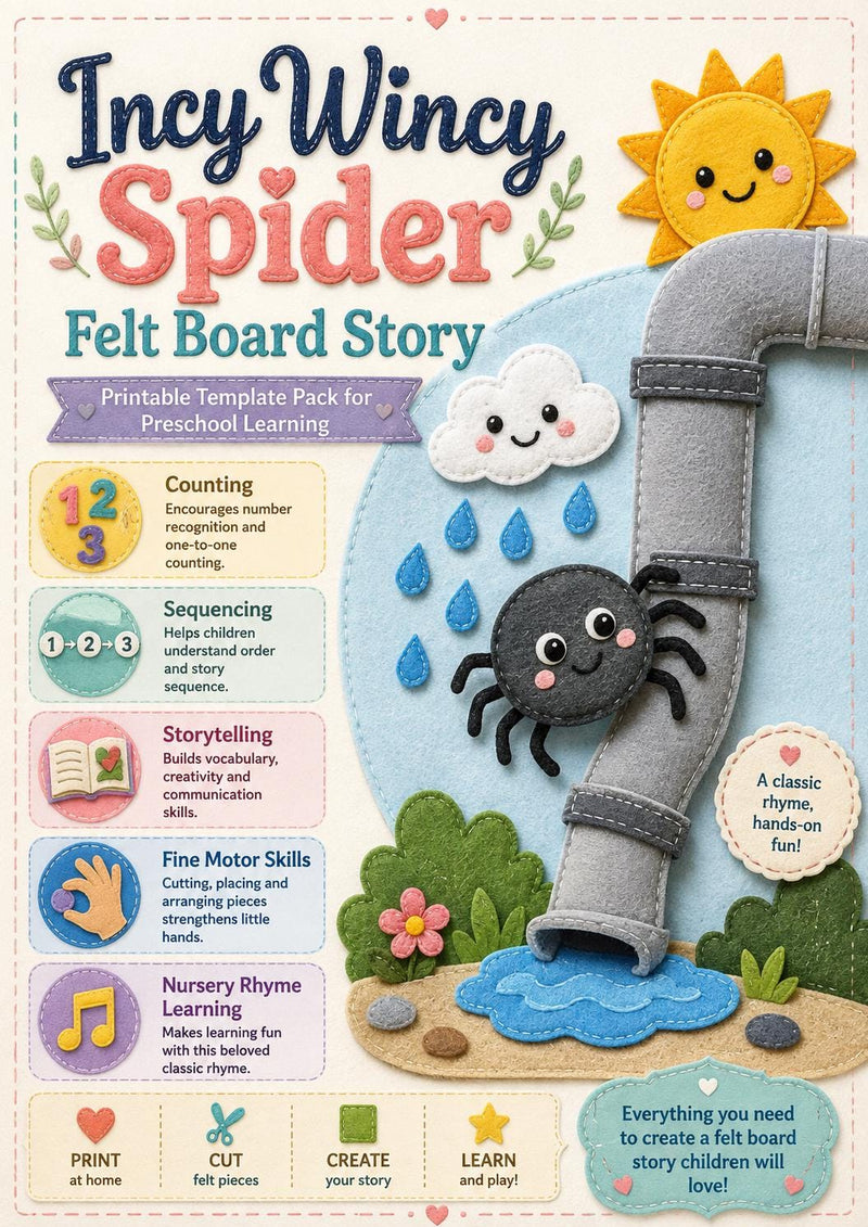 Incy Bitsy Spider Felt Board Pattern, Nursery Rhyme Printable, Preschool Activity product image 2