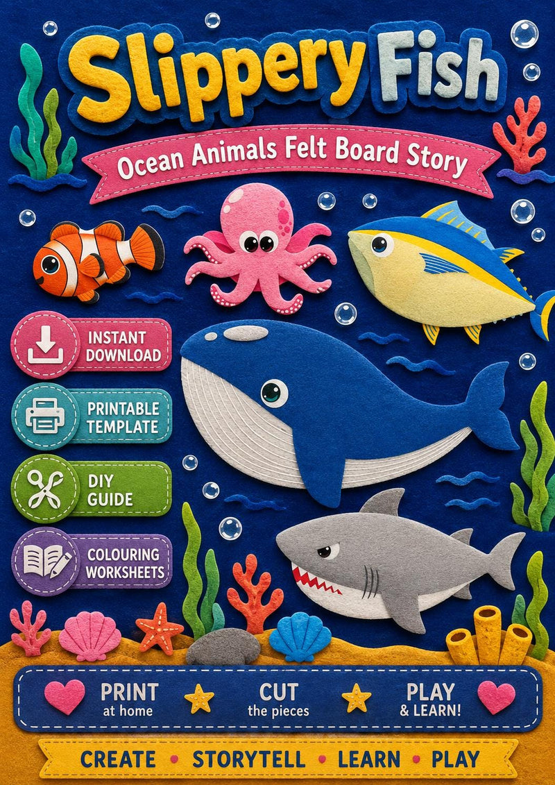 Slippery Fish Felt Board Pattern, Ocean Animal Printable, Preschool Song Activity product image 2