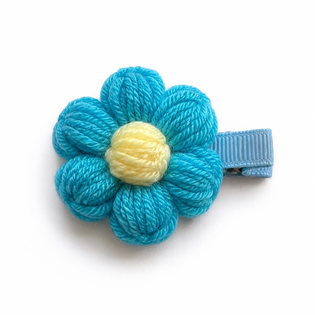 Yarn Flower Hair Clips & Hair Ties, Handmade Girls Floral Hair Accessories, Individual Colour Choice product image 3