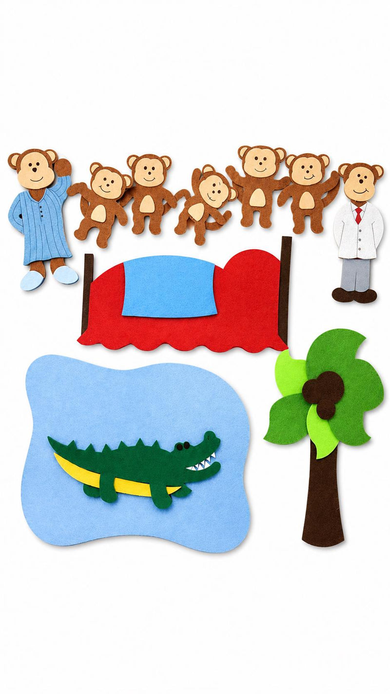 Five Little Monkeys Felt Story Set, Preschool Counting Rhyme Activity product image