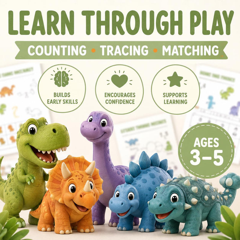 Dinosaur Preschool Activity Pack Printable, Counting Tracing Matching product image