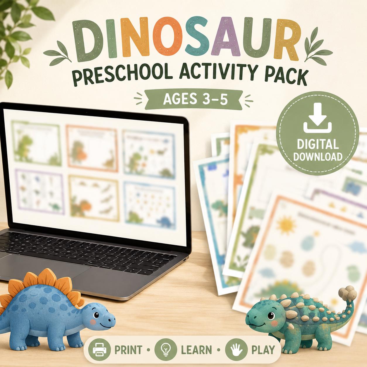 Dinosaur Preschool Activity Pack Printable, Counting Tracing Matching product image 3