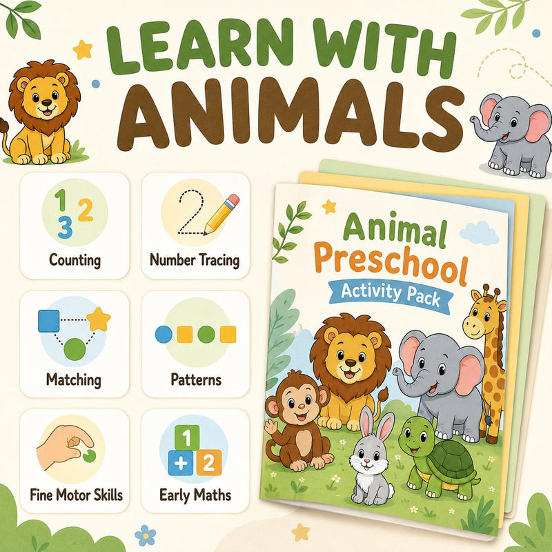 Animal Preschool Worksheets Printable, Counting Tracing Matching & Early Maths Activities, Ages 3-5 product image 2